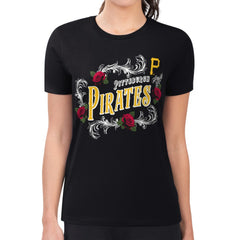 Black Pittsburgh Pirates G-III 4Her by Carl Banks Women's Super-Slim Fit Lightweight Retro Roses T-Shirt