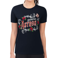Navy Houston Astros G-III 4Her by Carl Banks Women's Super-Slim Fit Lightweight Retro Roses T-Shirt