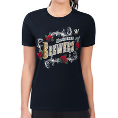 Navy Milwaukee Brewers G-III 4Her by Carl Banks Women's Super-Slim Fit Lightweight Retro Roses T-Shirt
