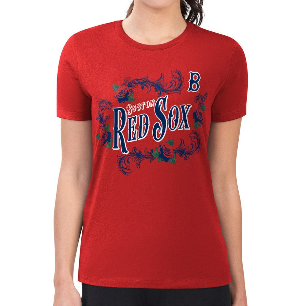 Red Boston Red Sox G-III 4Her by Carl Banks Women's Super-Slim Fit Lightweight Retro Roses T-Shirt