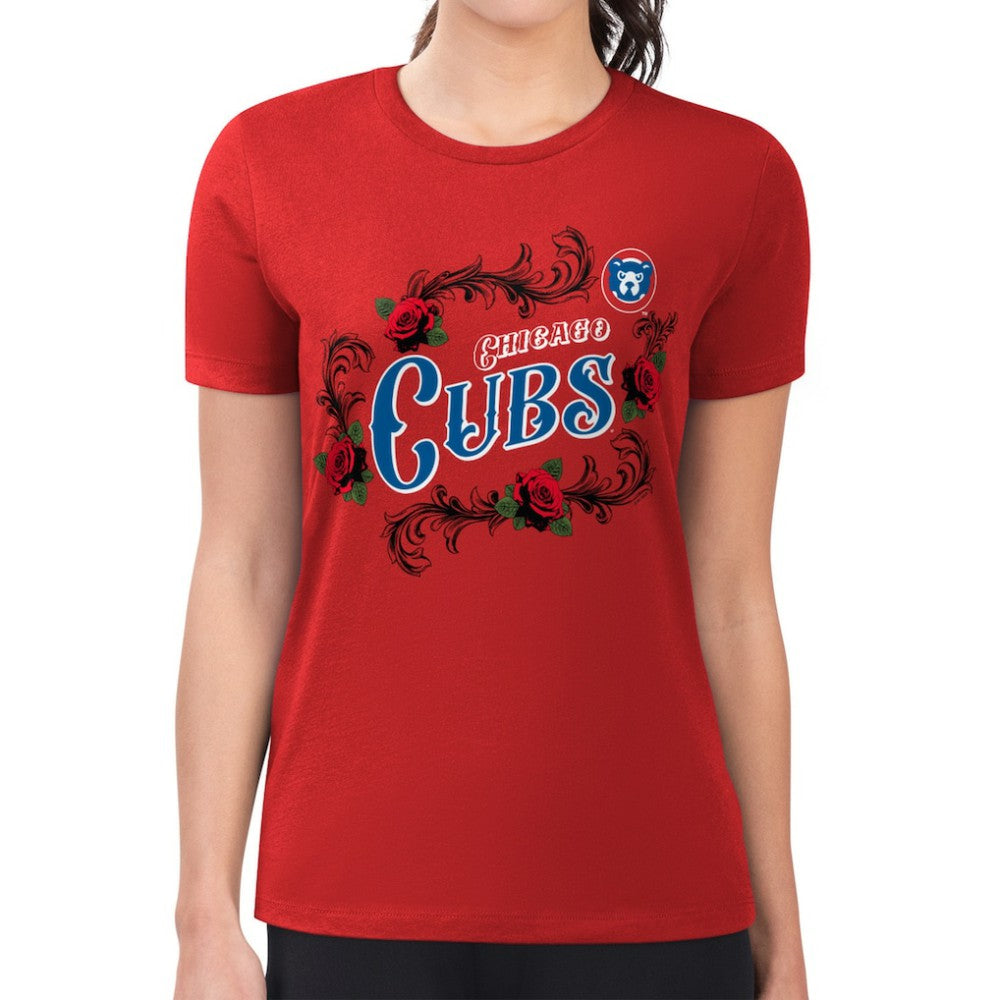 Red Chicago Cubs G-III 4Her by Carl Banks Women's Super-Slim Fit Lightweight Retro Roses T-Shirt
