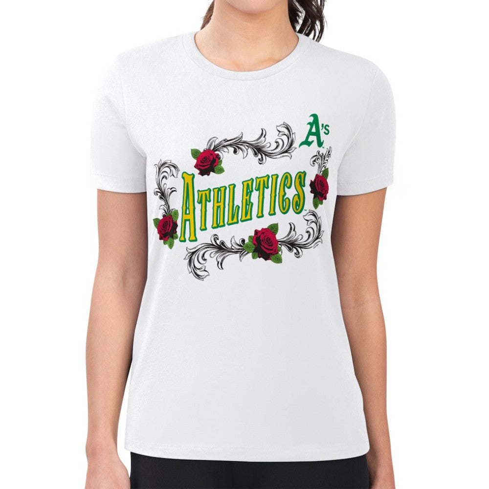 White Athletics G-III 4Her by Carl Banks Women's Super-Slim Fit Lightweight Retro Roses T-Shirt