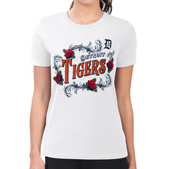 White Detroit Tigers G-III 4Her by Carl Banks Women's Super-Slim Fit Lightweight Retro Roses T-Shirt