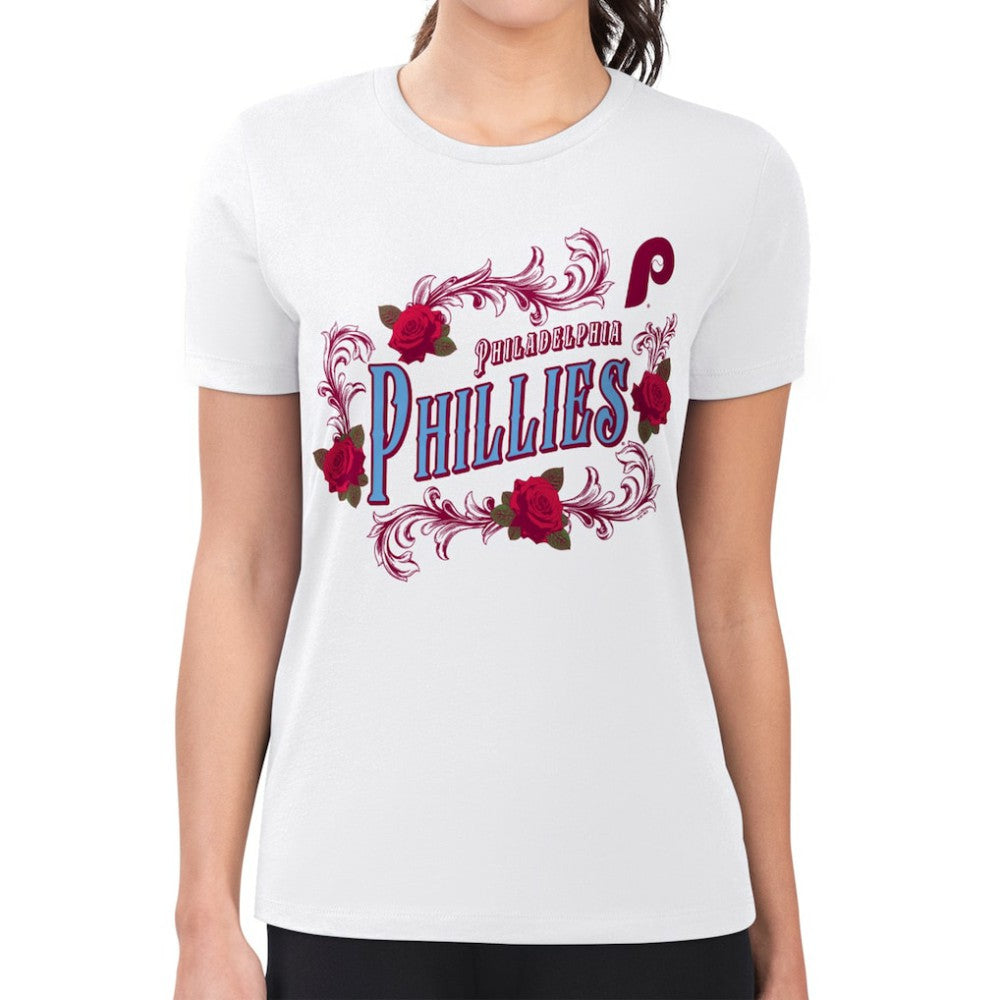 White Philadelphia Phillies G-III 4Her by Carl Banks Women's Super-Slim Fit Lightweight Retro Roses T-Shirt