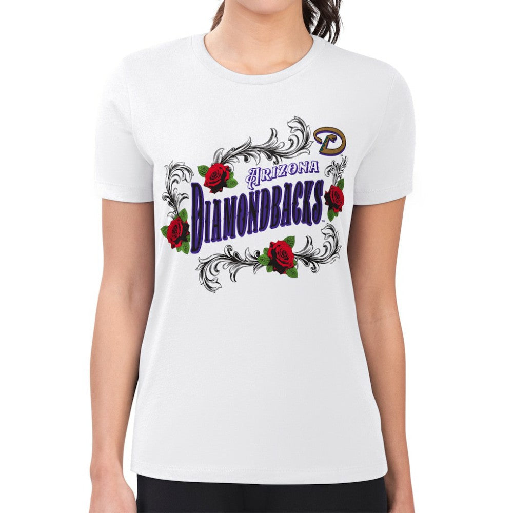 White Arizona Diamondbacks G-III 4Her by Carl Banks Women's Super-Slim Fit Lightweight Retro Roses T-Shirt