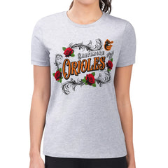Gray Baltimore Orioles G-III 4Her by Carl Banks Women's Super-Slim Fit Lightweight Retro Roses T-Shirt