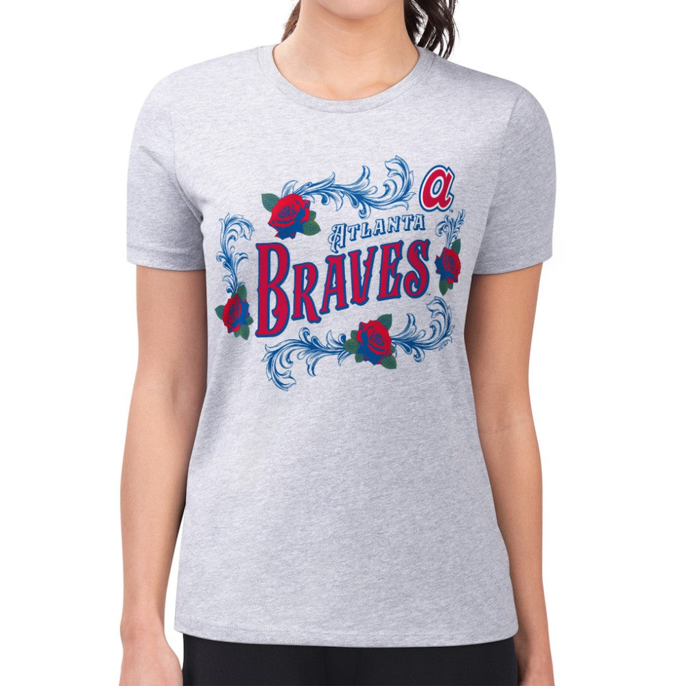 Gray Atlanta Braves G-III 4Her by Carl Banks Women's Super-Slim Fit Lightweight Retro Roses T-Shirt