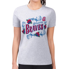 Gray Atlanta Braves G-III 4Her by Carl Banks Women's Super-Slim Fit Lightweight Retro Roses T-Shirt