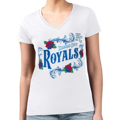 White Kansas City Royals G-III 4Her by Carl Banks Women's Super-Slim Fit Lightweight Retro Roses V-Neck T-Shirt