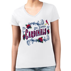 White St. Louis Cardinals G-III 4Her by Carl Banks Women's Super-Slim Fit Lightweight Retro Roses V-Neck T-Shirt