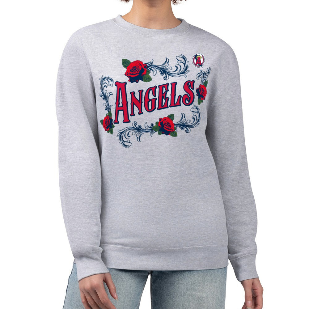 Gray Los Angeles Angels G-III 4Her by Carl Banks Women's Retro Roses Fleece Pullover Sweatshirt
