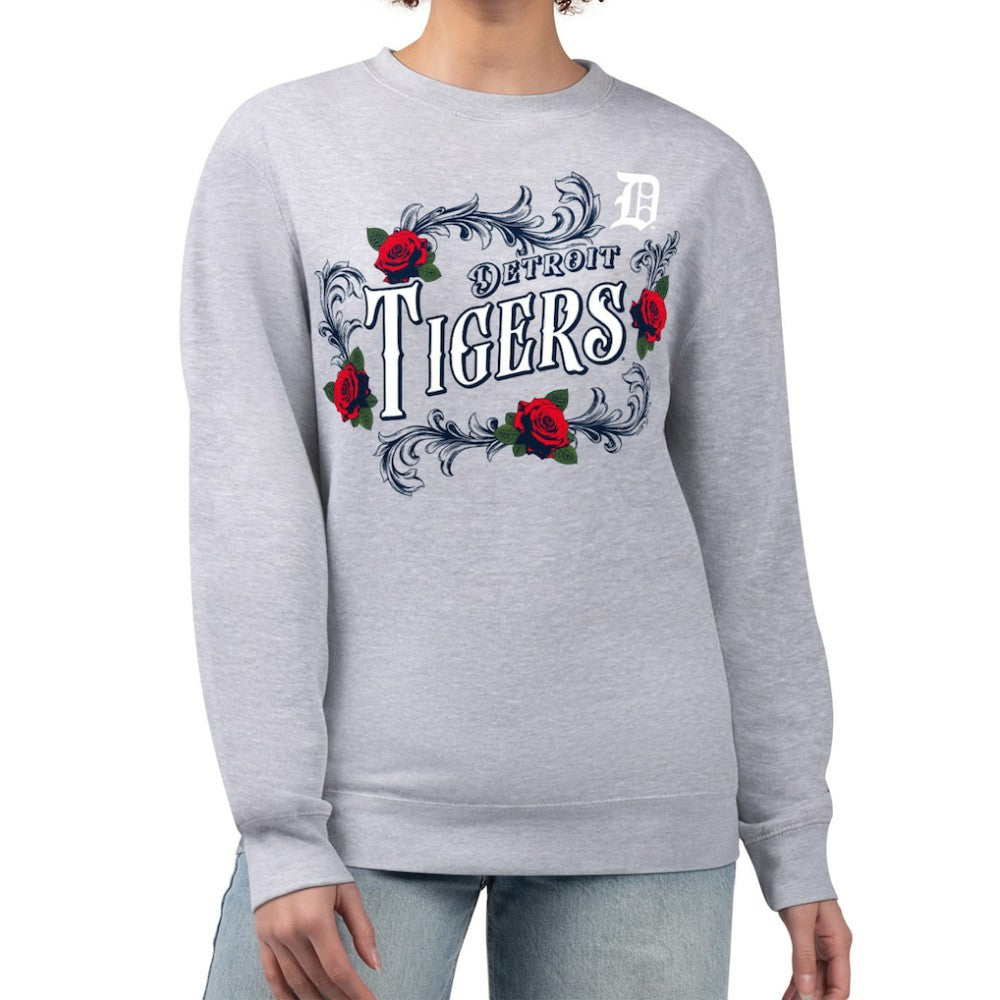 Gray Detroit Tigers G-III 4Her by Carl Banks Women's Retro Roses Fleece Pullover Sweatshirt