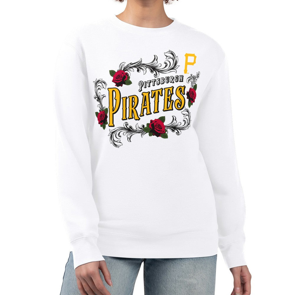 White Pittsburgh Pirates G-III 4Her by Carl Banks Women's Retro Roses Fleece Pullover Sweatshirt