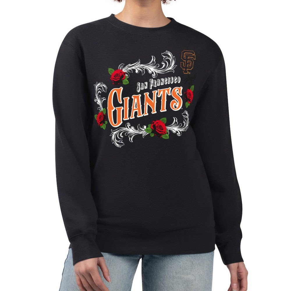 Black San Francisco Giants G-III 4Her by Carl Banks Women's Retro Roses Fleece Pullover Sweatshirt