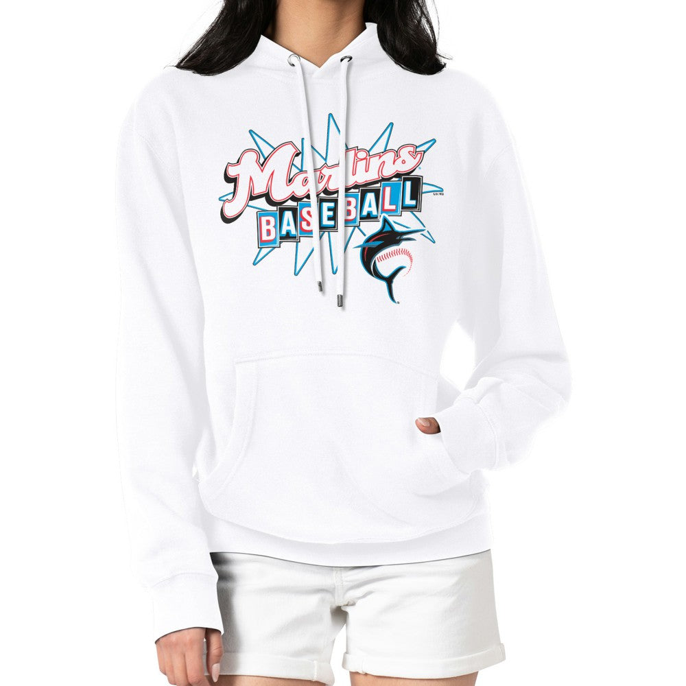 White Miami Marlins Starter Women's Drive-In Pullover Hoodie