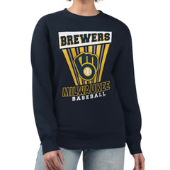 Navy Milwaukee Brewers Starter Women's Poster Print Pullover Sweatshirt