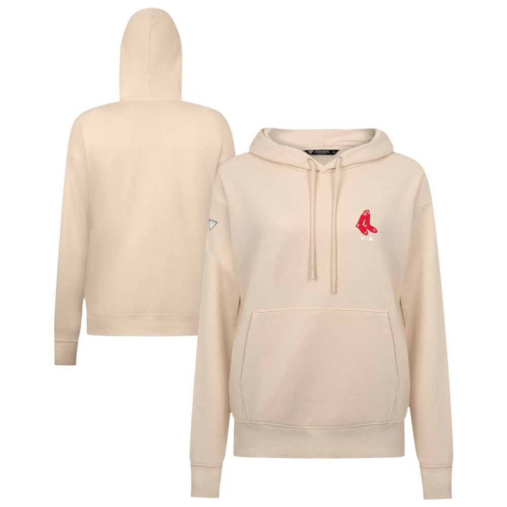 Khaki Boston Red Sox Levelwear Women's Cooperstown Collection Adorn Core Logo Pullover Hoodie