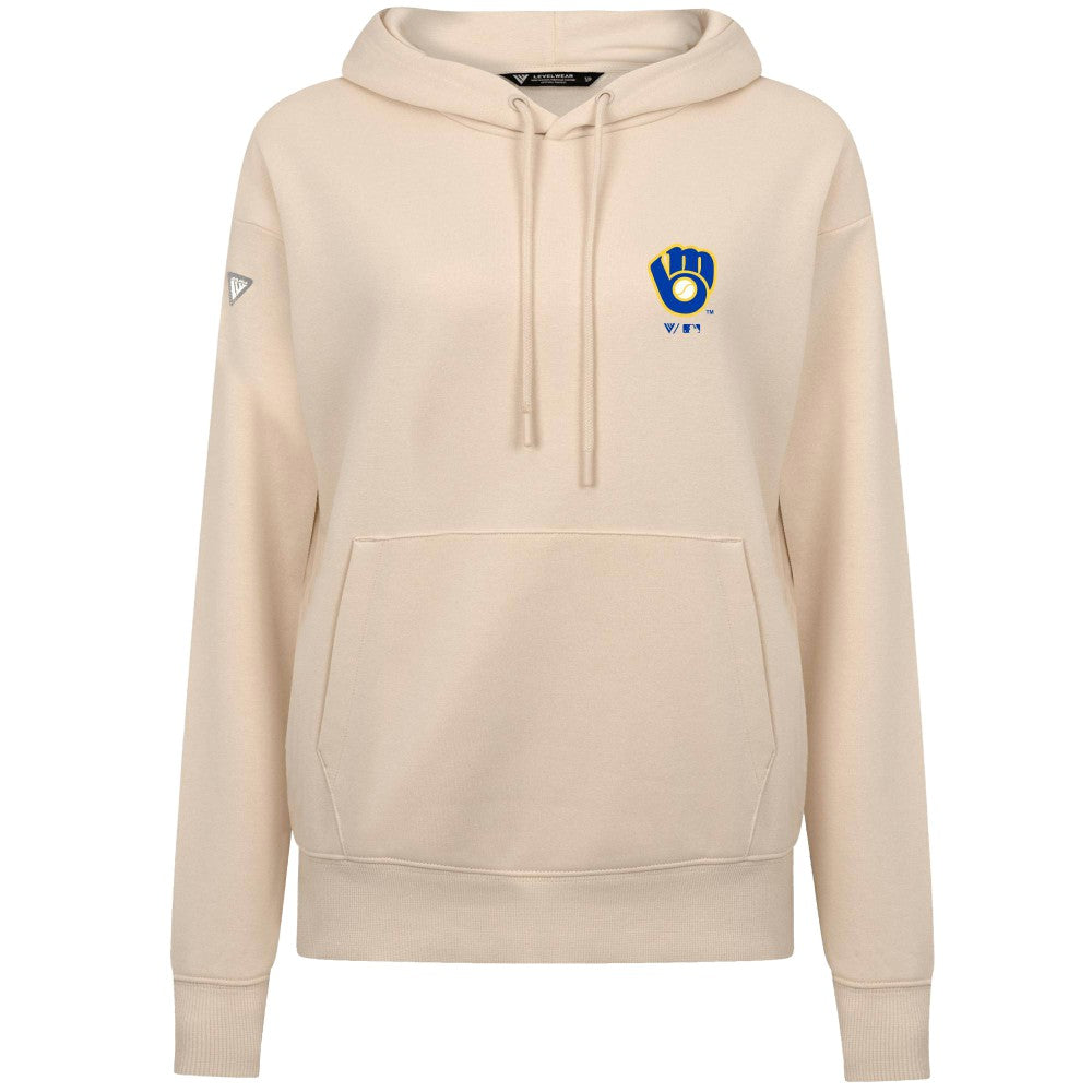 Khaki Milwaukee Brewers Levelwear Women's Cooperstown Collection Adorn Core Logo Pullover Hoodie