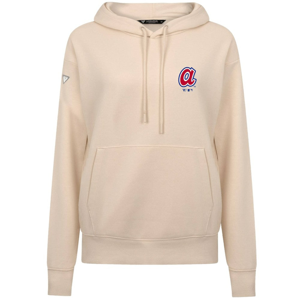 Khaki Atlanta Braves Levelwear Women's Cooperstown Collection Adorn Core Logo Pullover Hoodie