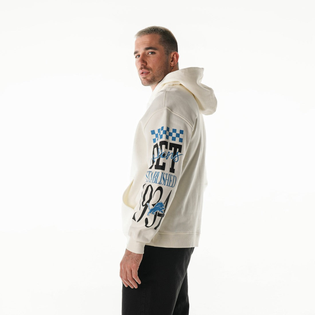 The Wild Collective Unisex Stacked Graphic Sleeve Fleece Hoodie - Detroit Lions Hoodies
