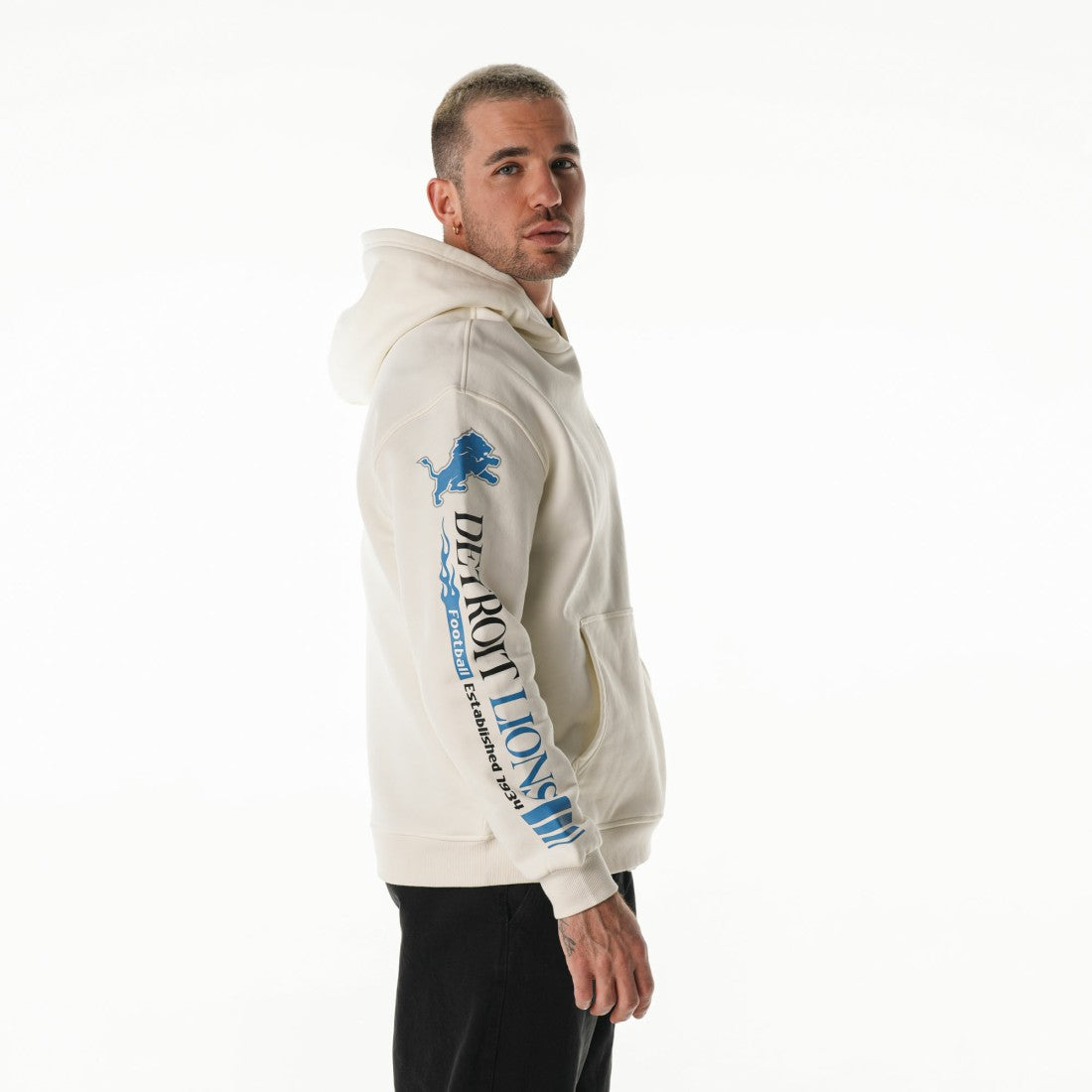 The Wild Collective Unisex Stacked Graphic Sleeve Fleece Hoodie - Detroit Lions Hoodies