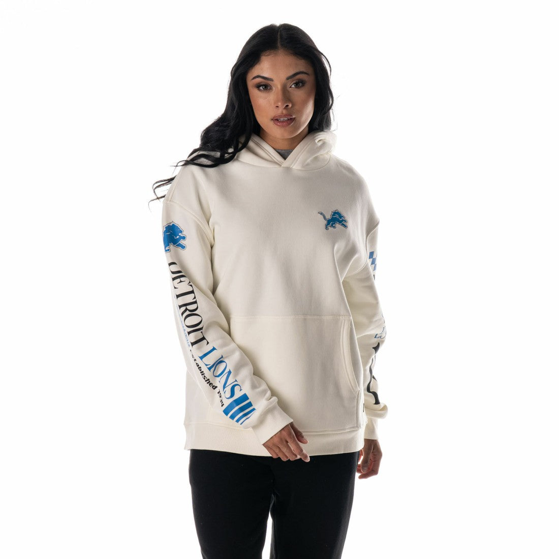 The Wild Collective Unisex Stacked Graphic Sleeve Fleece Hoodie - Detroit Lions Hoodies