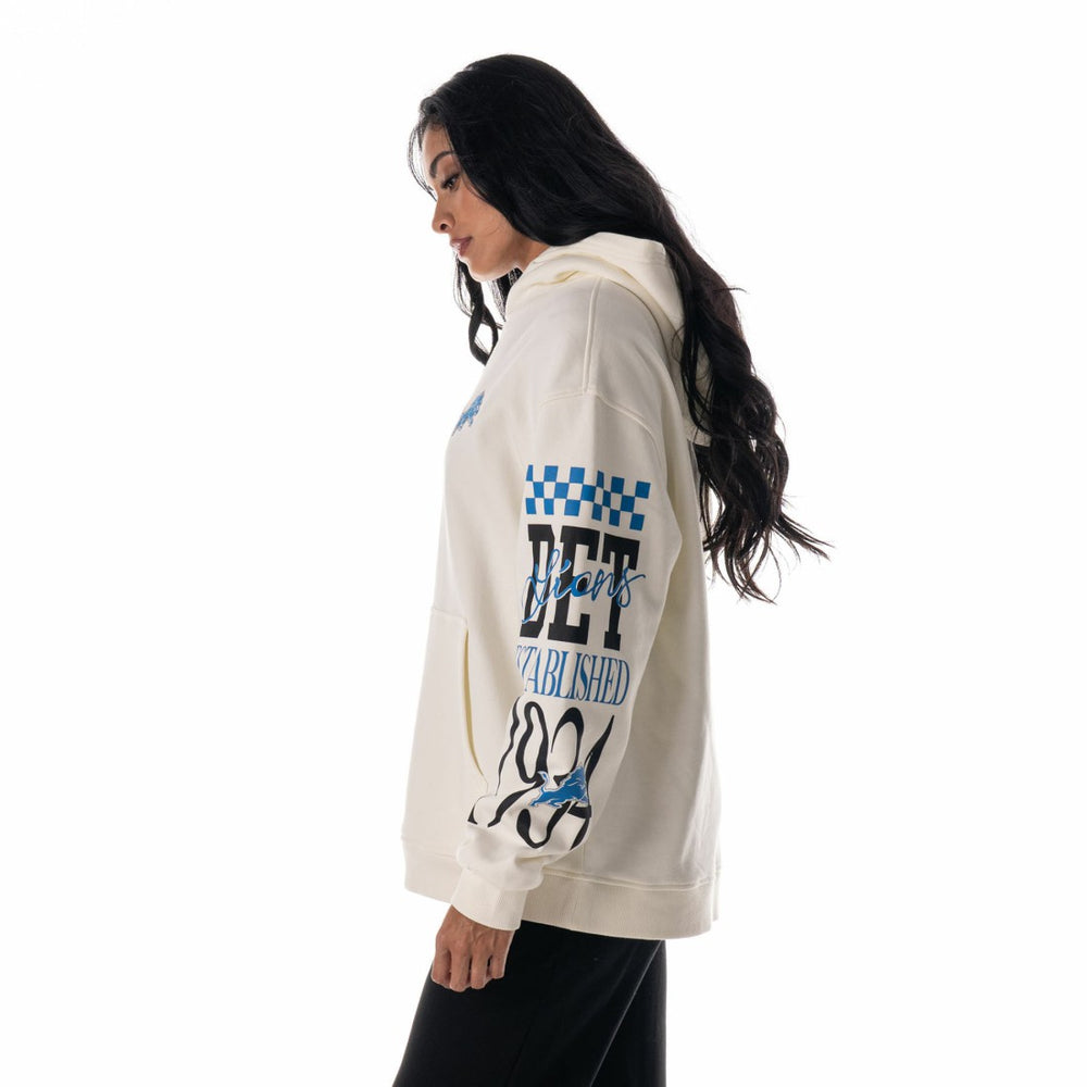 The Wild Collective Unisex Stacked Graphic Sleeve Fleece Hoodie - Detroit Lions Hoodies