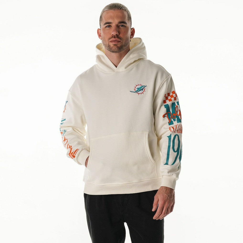 The Wild Collective Unisex Stacked Graphic Sleeve Fleece Hoodie - Miami Dolphins Hoodies