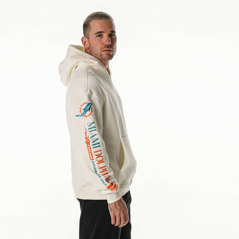 The Wild Collective Unisex Stacked Graphic Sleeve Fleece Hoodie - Miami Dolphins Hoodies