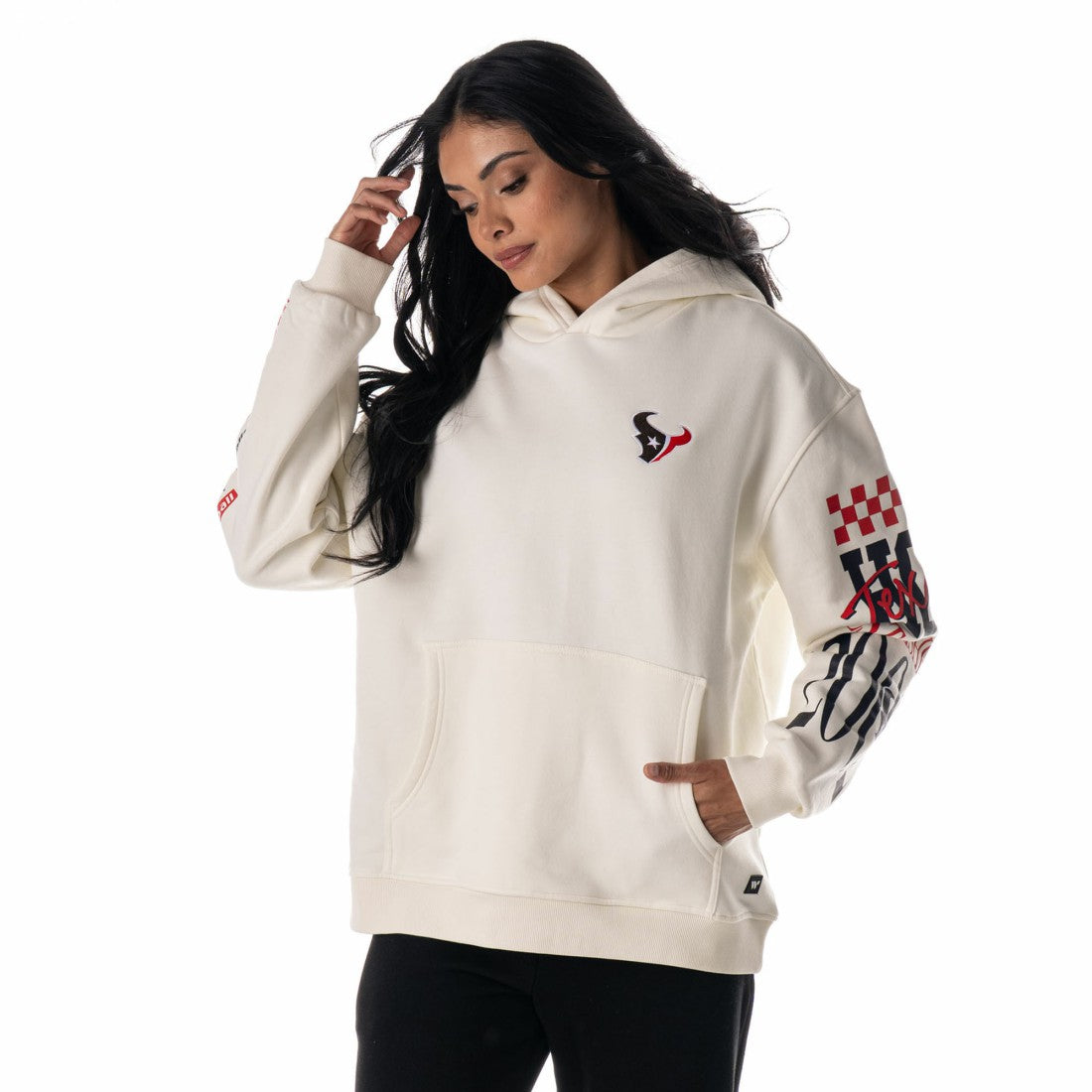 The Wild Collective Unisex Stacked Graphic Sleeve Fleece Hoodie - Houston Texans Hoodies