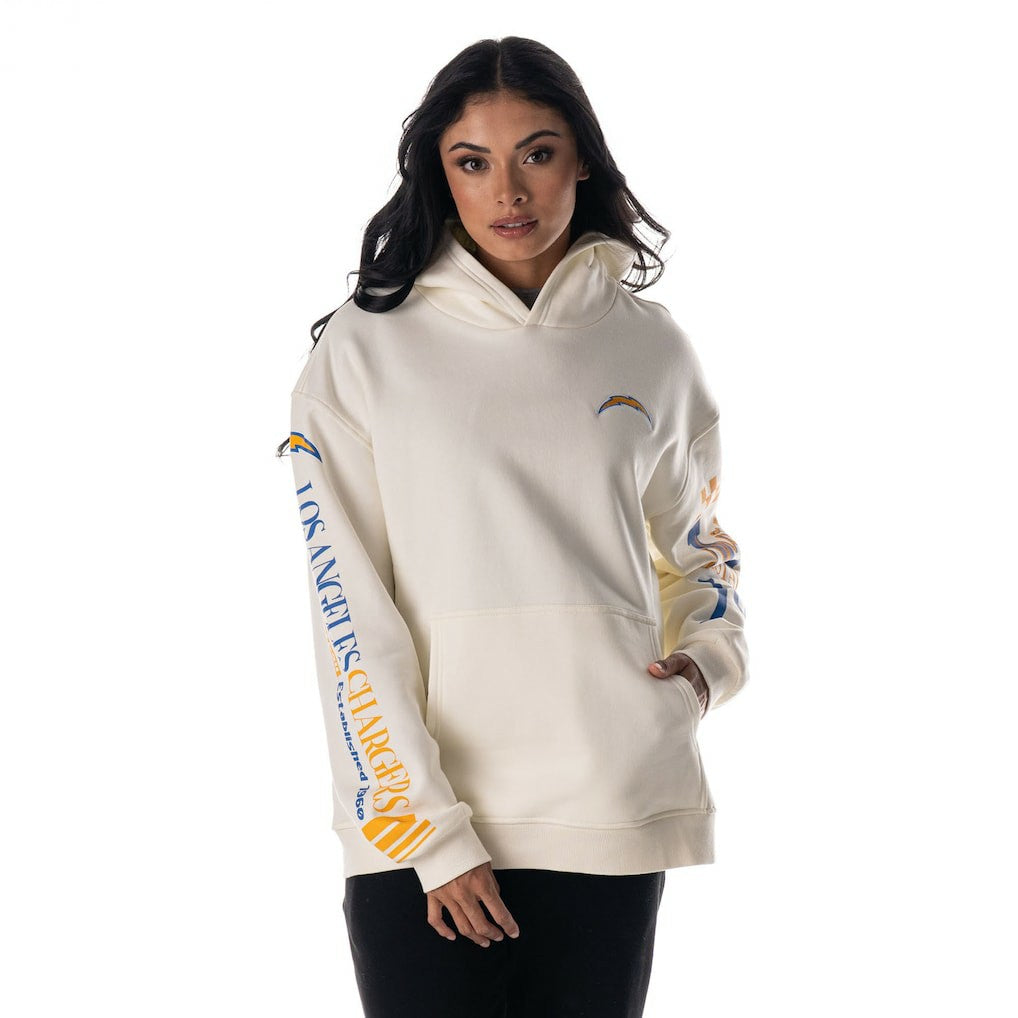 The Wild Collective Unisex Stacked Graphic Sleeve Fleece Hoodie - Los Angeles Chargers Hoodies