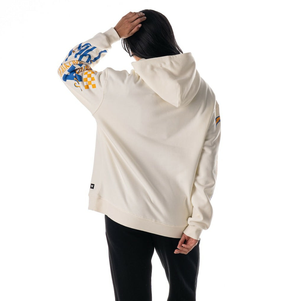The Wild Collective Unisex Stacked Graphic Sleeve Fleece Hoodie - Los Angeles Chargers Hoodies