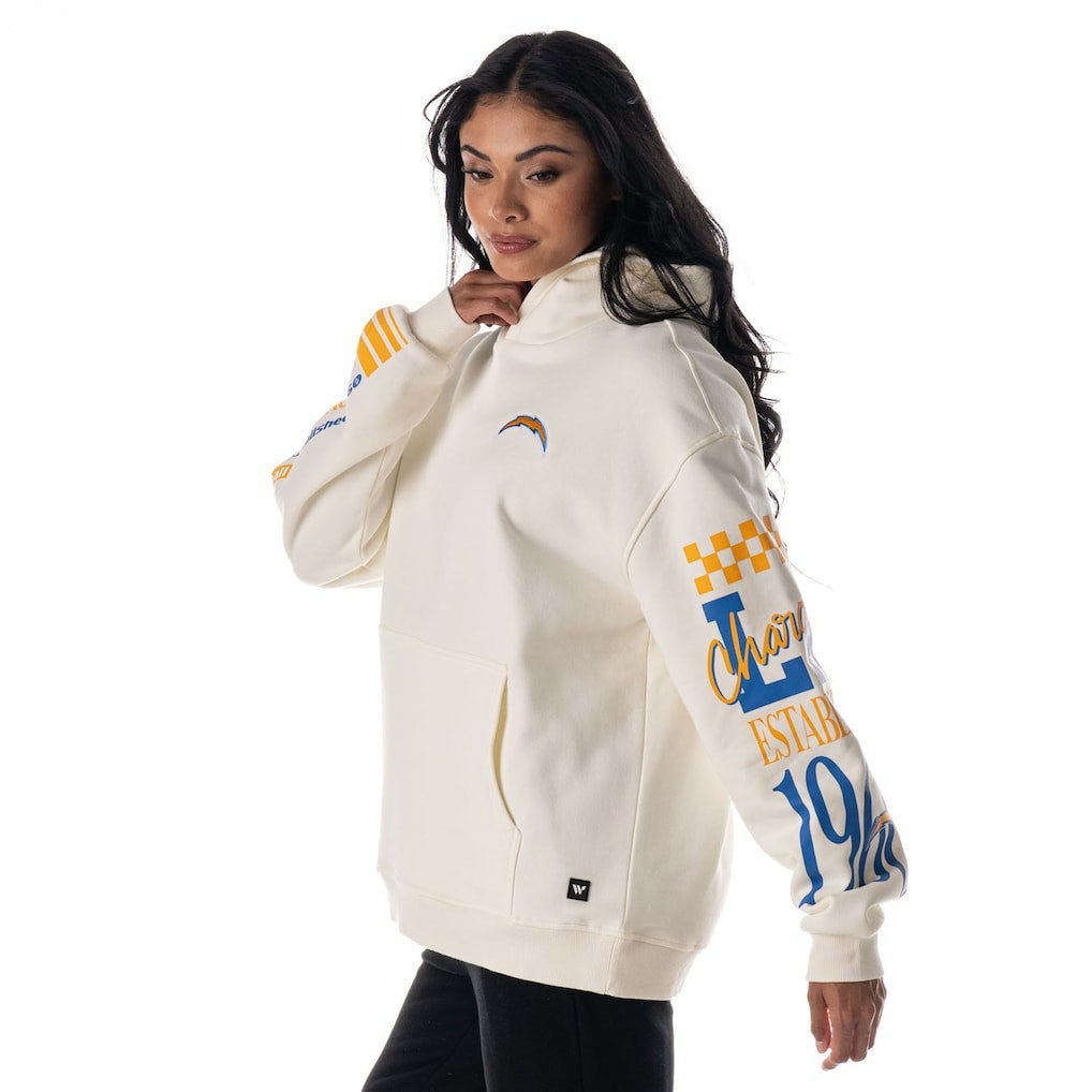 The Wild Collective Unisex Stacked Graphic Sleeve Fleece Hoodie - Los Angeles Chargers Hoodies