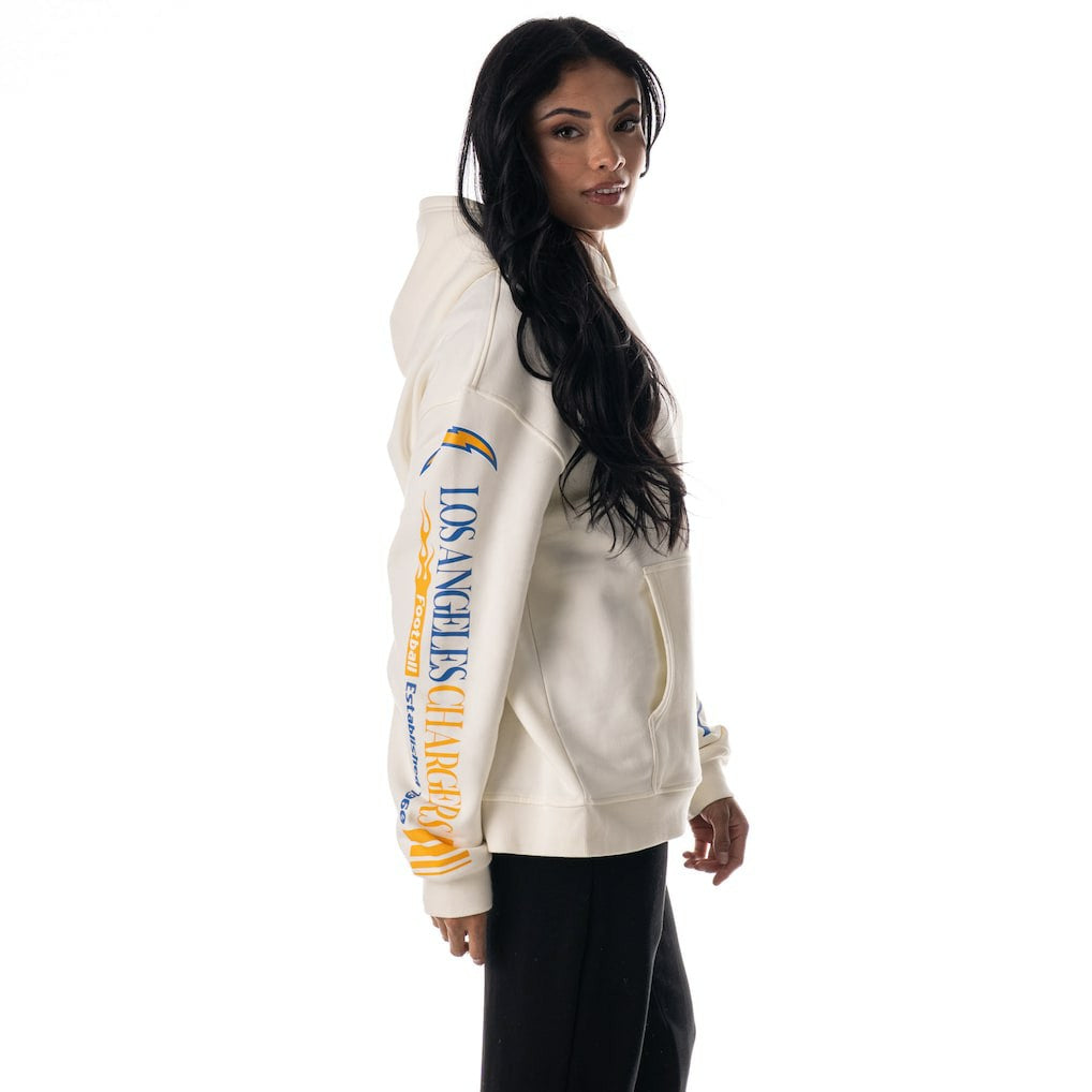 The Wild Collective Unisex Stacked Graphic Sleeve Fleece Hoodie - Los Angeles Chargers Hoodies