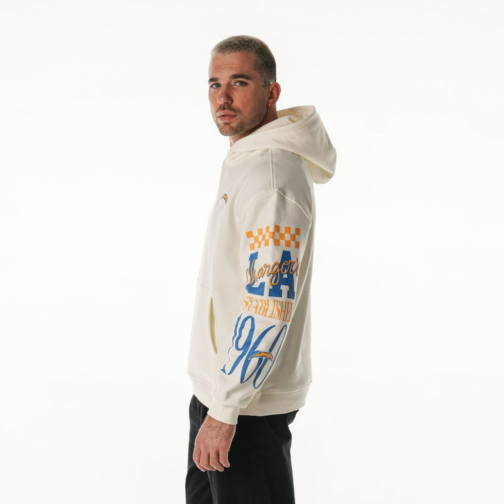 The Wild Collective Unisex Stacked Graphic Sleeve Fleece Hoodie - Los Angeles Chargers Hoodies