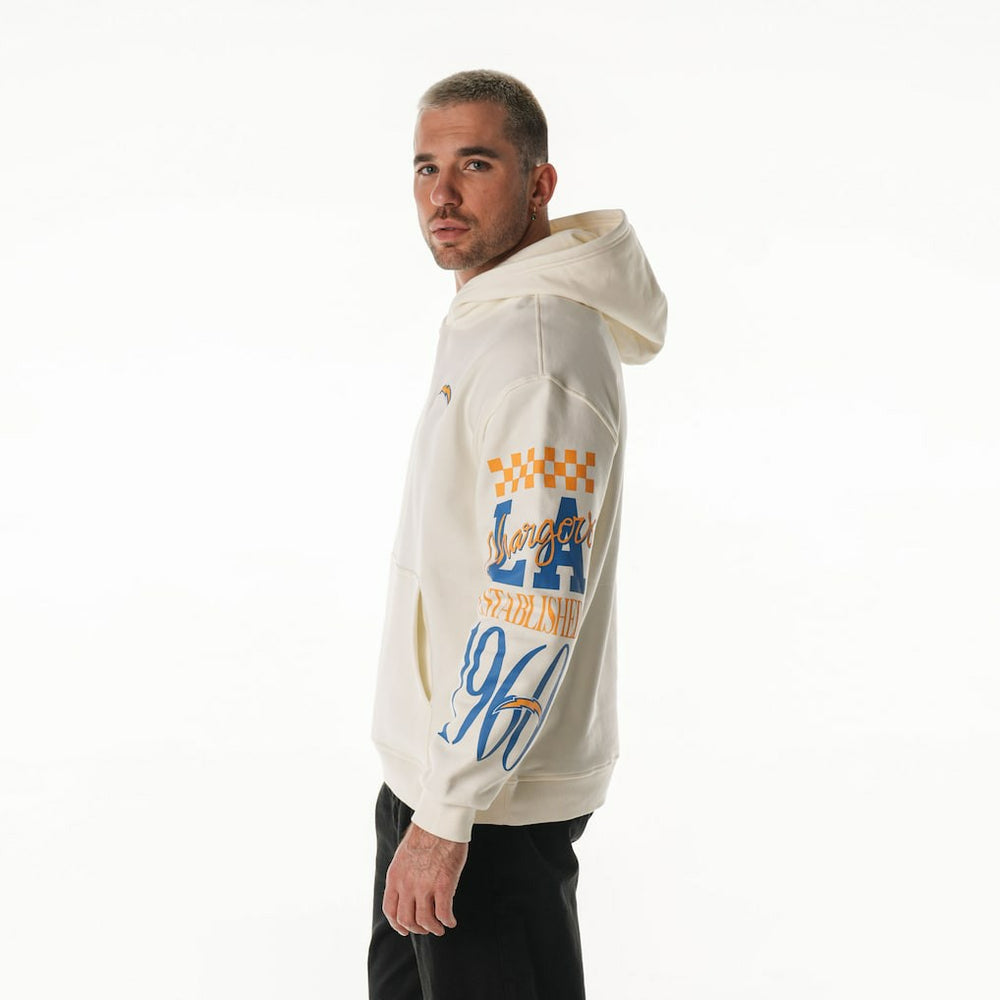 The Wild Collective Unisex Stacked Graphic Sleeve Fleece Hoodie - Los Angeles Chargers Hoodies