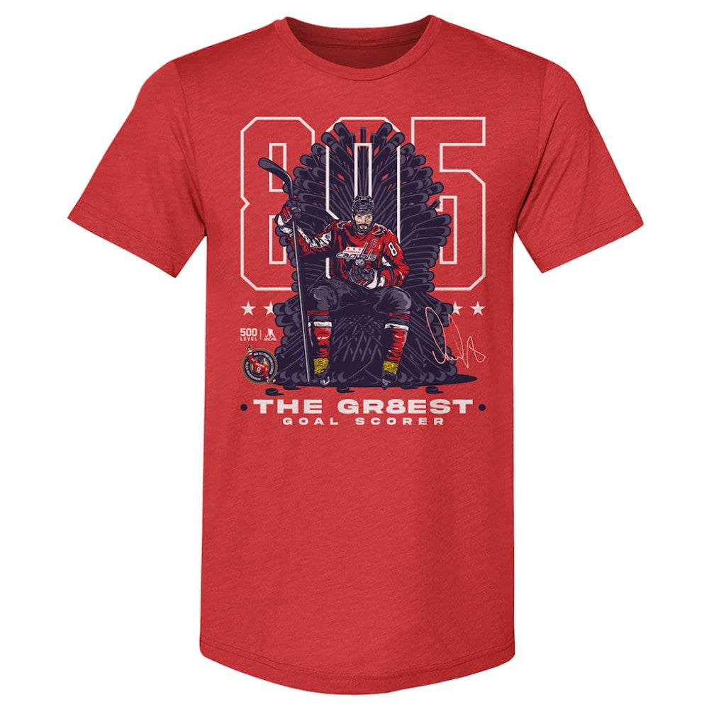 NHL Alexander Ovechkin Washington Capitals 500 Level NHL All-Time Leading Goal Scorer Tri-Blend Throne T-Shirt