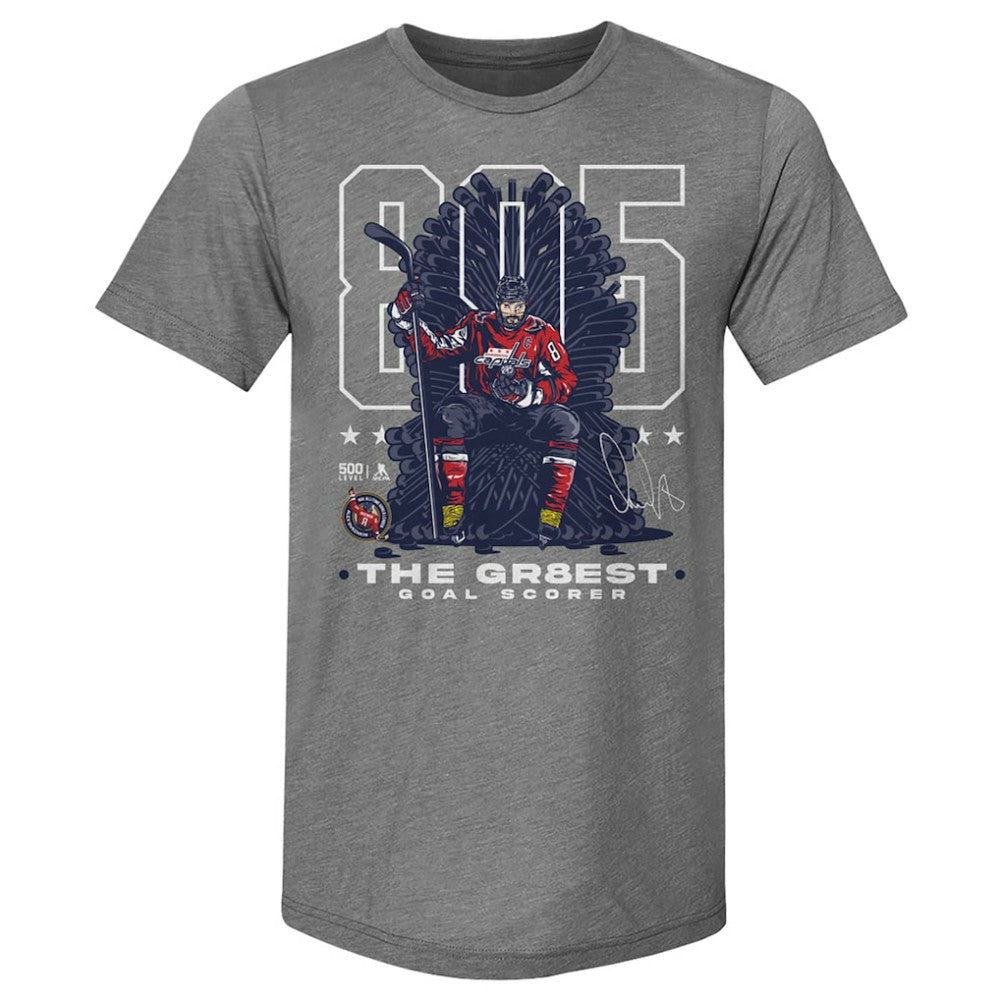NHL Alexander Ovechkin Washington Capitals 500 Level NHL All-Time Leading Goal Scorer Tri-Blend Throne T-Shirt