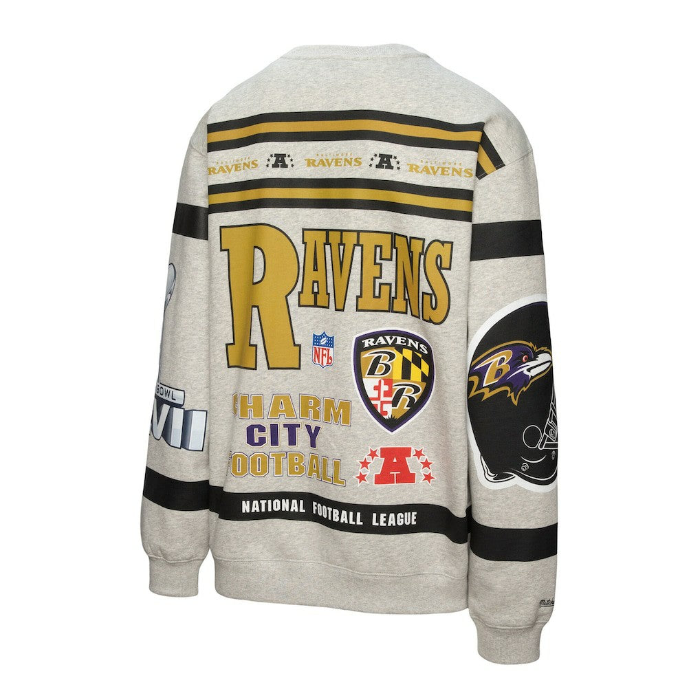 All Over Print Vintage Fleece Crewneck Sweatshirt - Baltimore Ravens Sweatshirts
