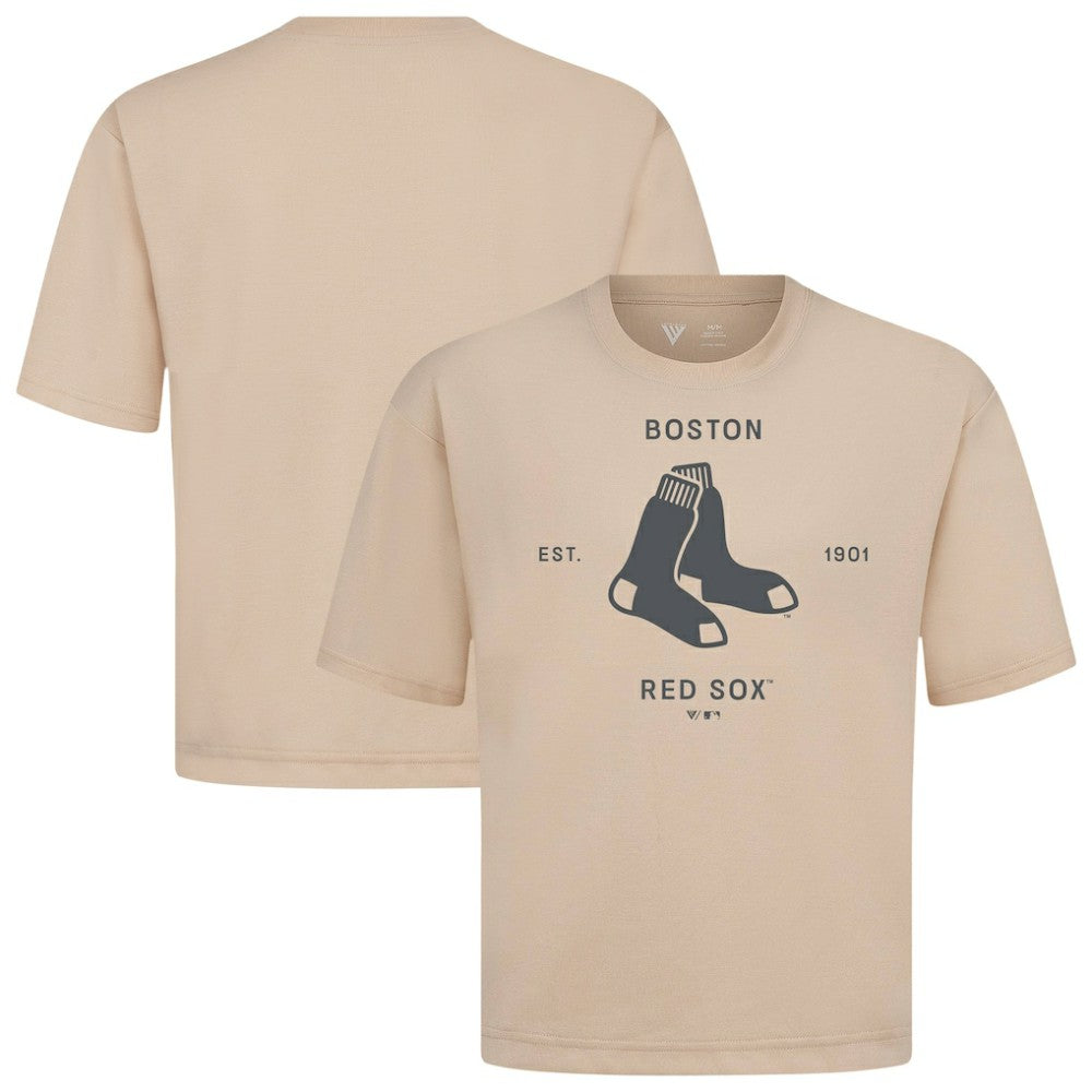Khaki Boston Red Sox Levelwear Crossway Oversized Luxe Signature Knit T-Shirt