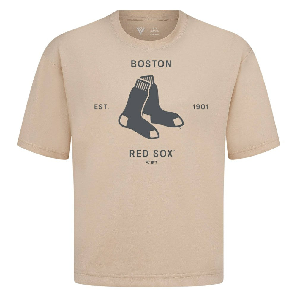 Khaki Boston Red Sox Levelwear Crossway Oversized Luxe Signature Knit T-Shirt
