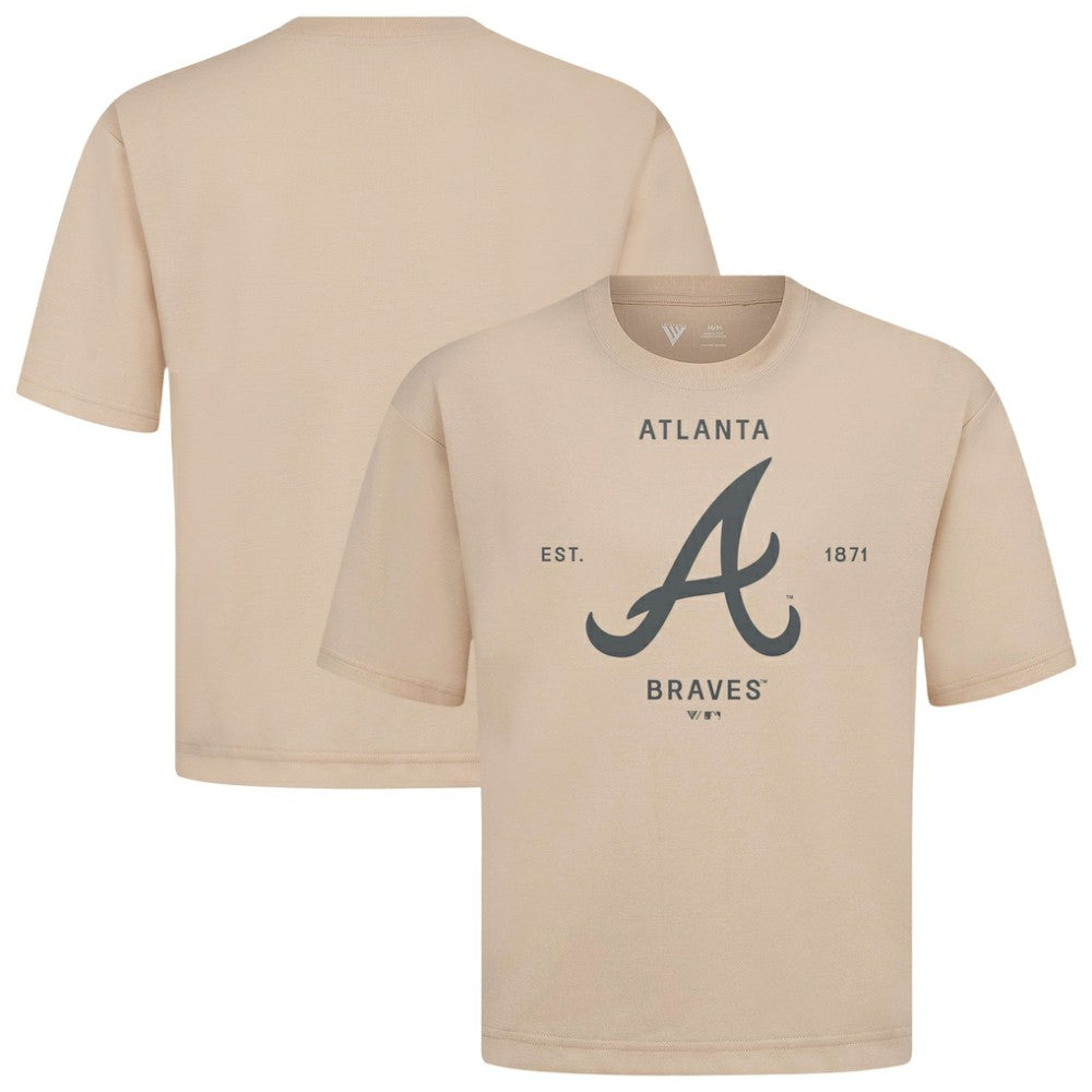 Khaki Atlanta Braves Levelwear Crossway Oversized Luxe Signature Knit T-Shirt