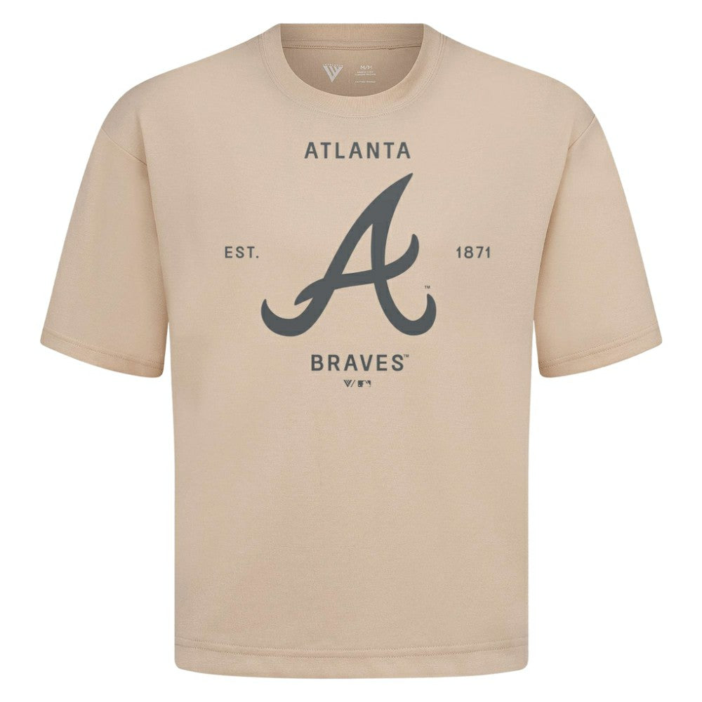 Khaki Atlanta Braves Levelwear Crossway Oversized Luxe Signature Knit T-Shirt