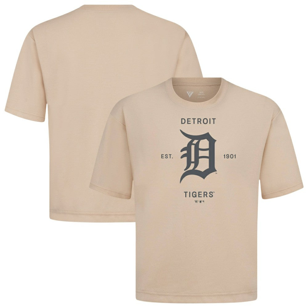 Khaki Detroit Tigers Levelwear Crossway Oversized Luxe Signature Knit T-Shirt