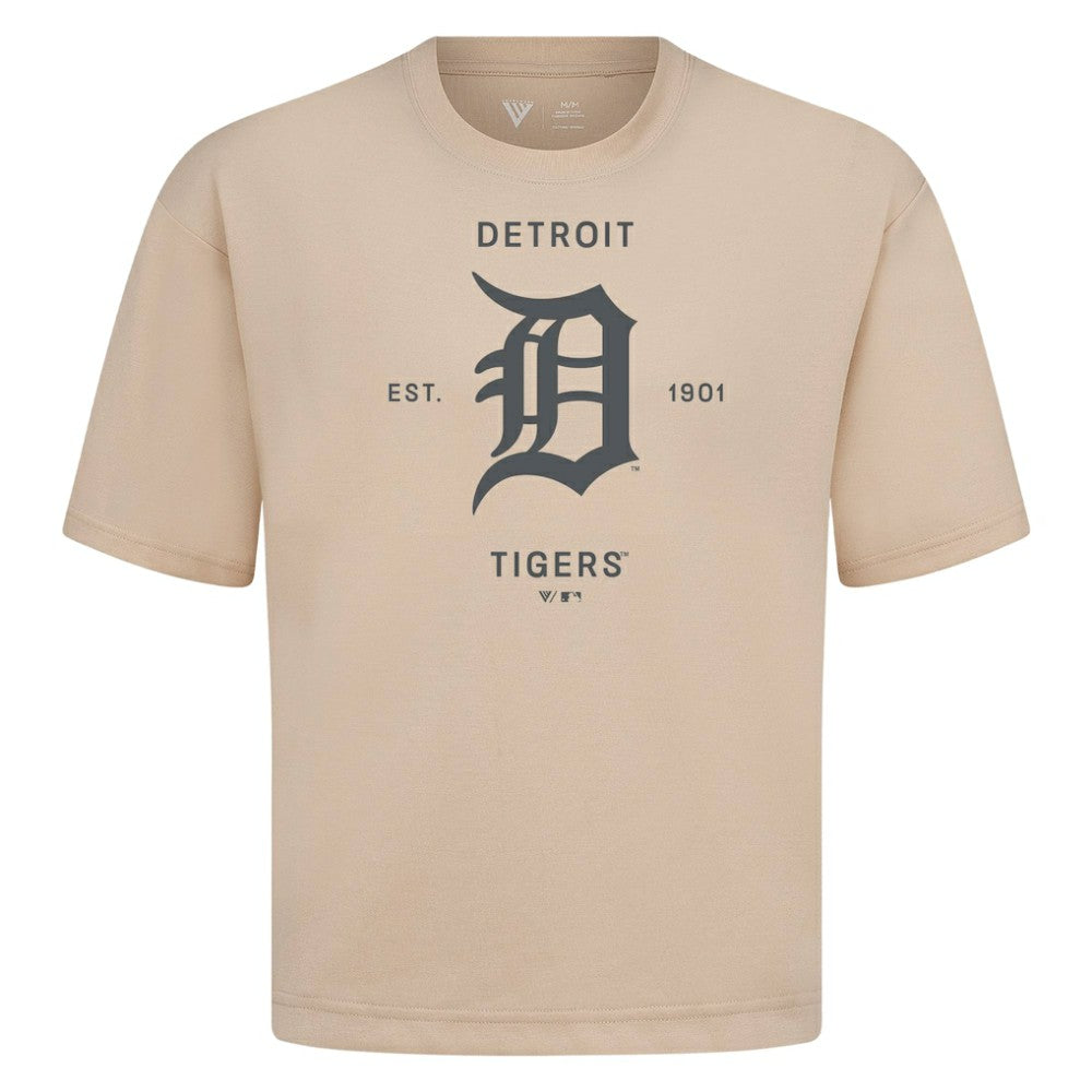 Khaki Detroit Tigers Levelwear Crossway Oversized Luxe Signature Knit T-Shirt