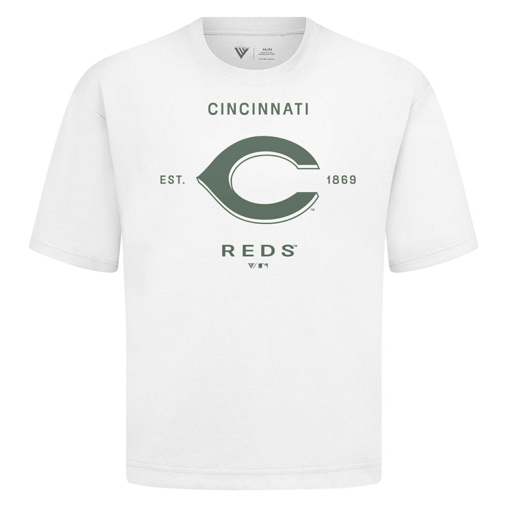 White Cincinnati Reds Levelwear Crossway Oversized Luxe Signature Knit T-Shirt