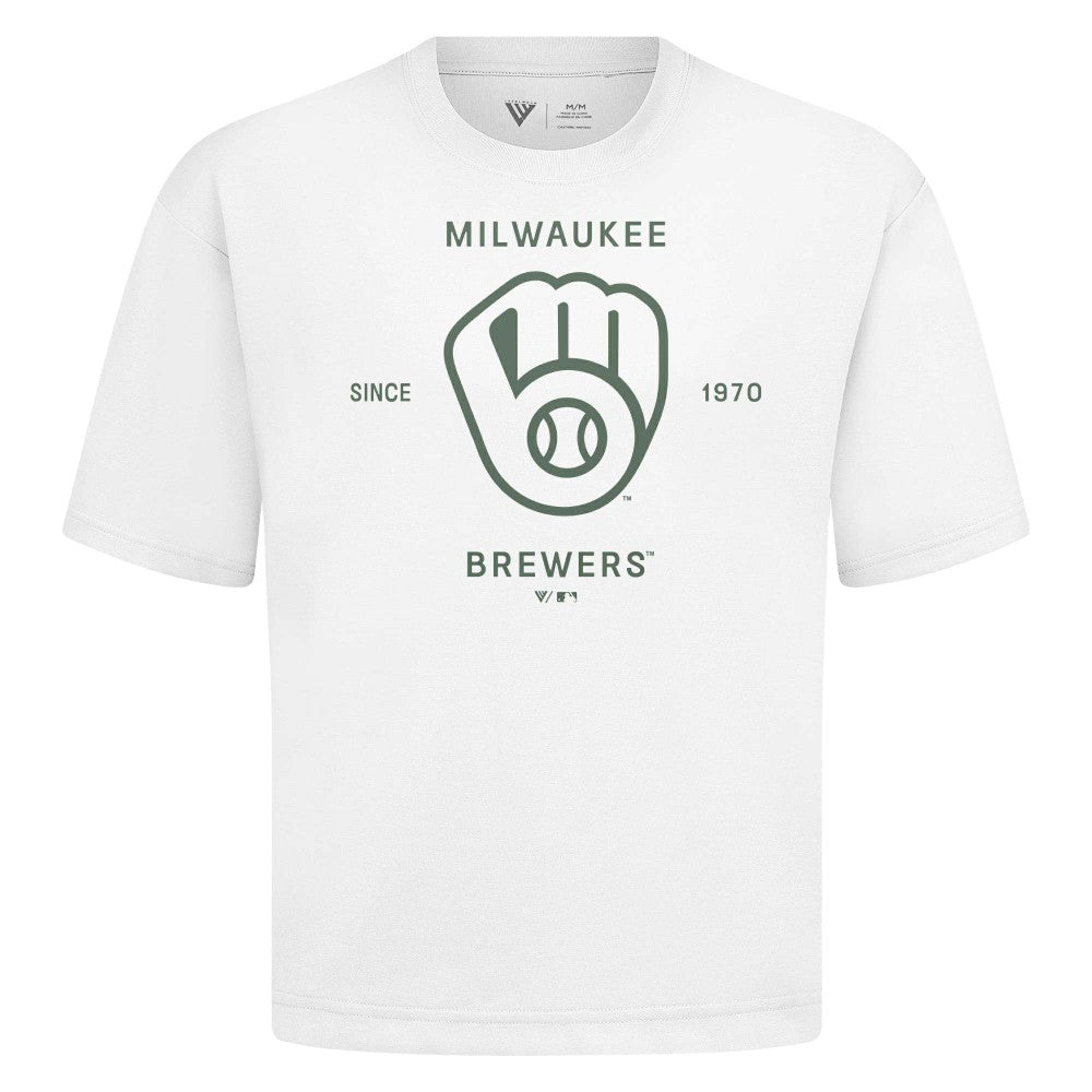 White Milwaukee Brewers Levelwear Crossway Oversized Luxe Signature Knit T-Shirt