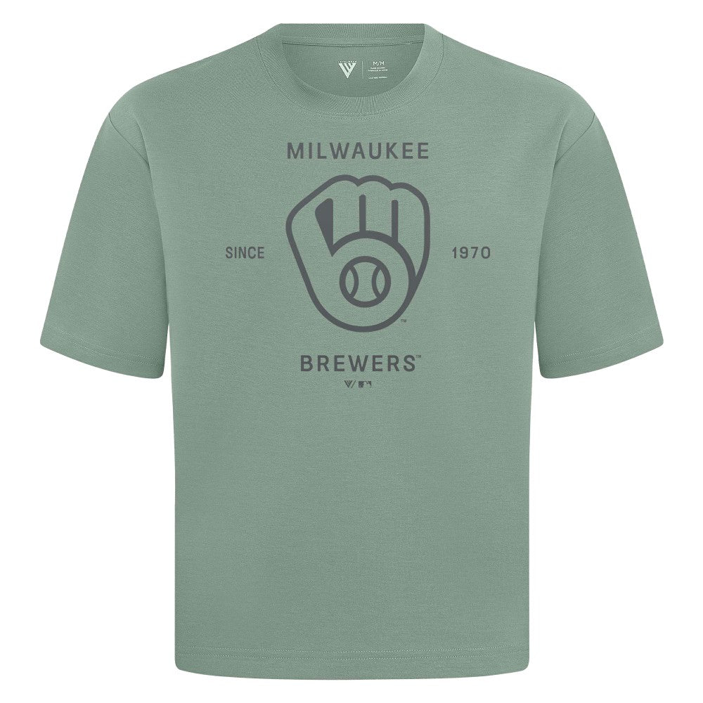 Green Milwaukee Brewers Levelwear Crossway Oversized Luxe Signature Knit T-Shirt