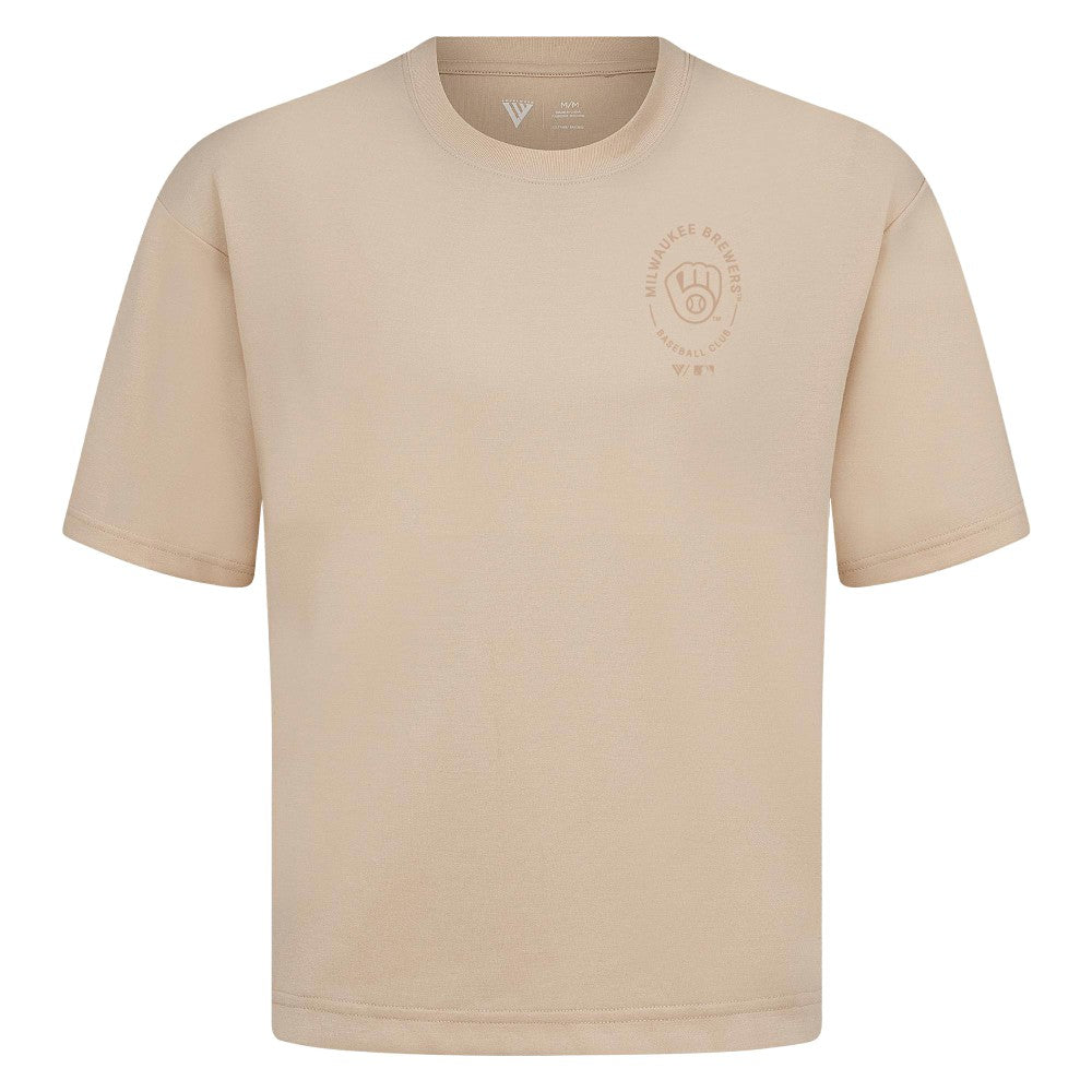 Khaki Milwaukee Brewers Levelwear Signet Oversized Luxe Signature Knit T-Shirt