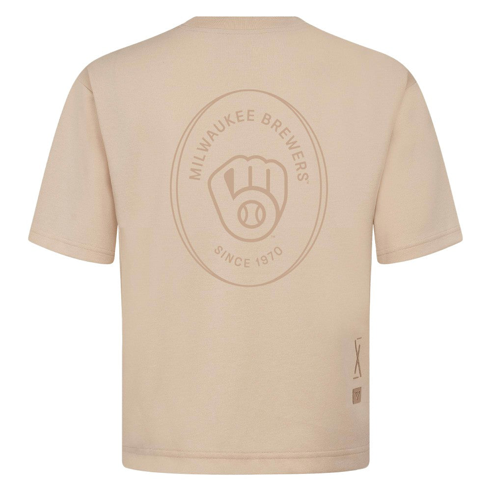 Khaki Milwaukee Brewers Levelwear Signet Oversized Luxe Signature Knit T-Shirt